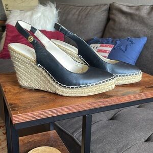 Anne Klein slingback espadrilles w/gold accents